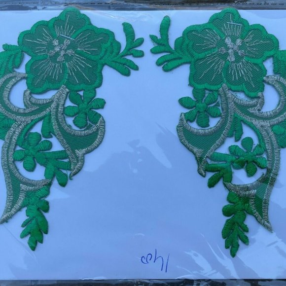 Green Embroidery Patches Craft Clothes Iron On Patches Set of 2 - Picture 8 of 9